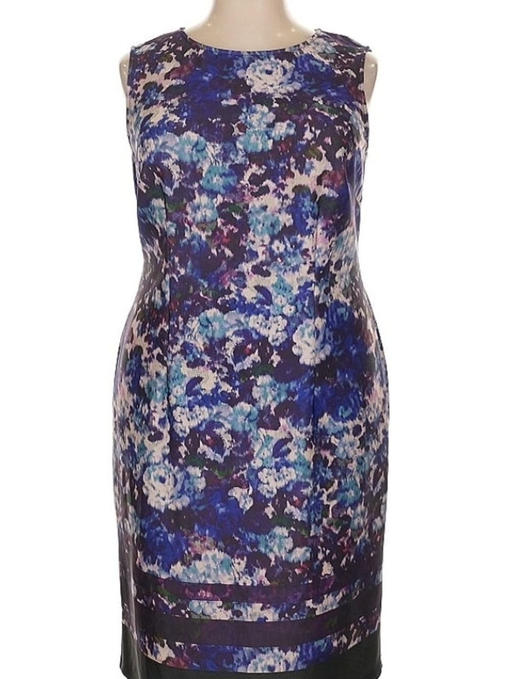 Adrianna Papell Blue Purple Floral Midi Sheath Dress